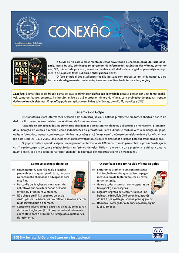 Tribunal de Justiça do Rio alerta para golpe do falso advogado 2 Informativo Falso Advogado 1