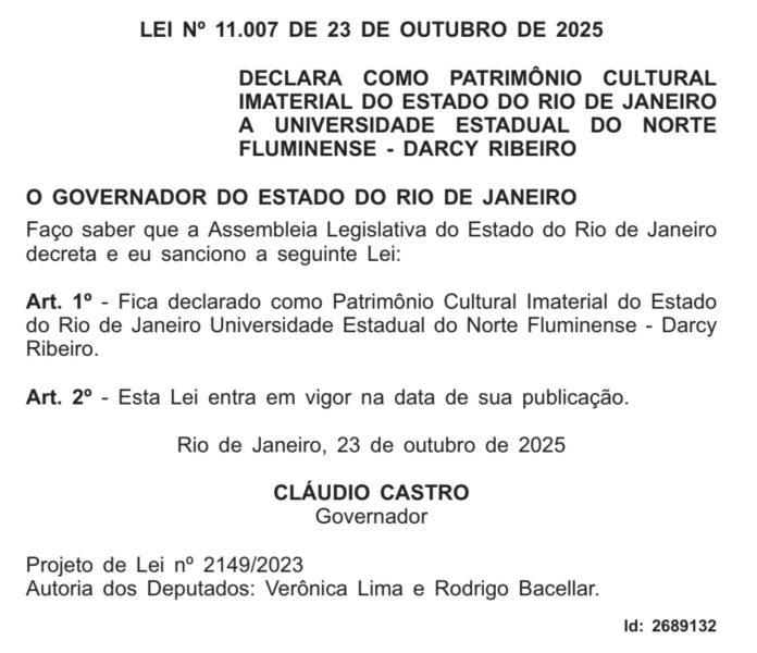 UENF é considerada Patrimônio Cultural Imaterial do Estado do RJ 2 DO 696x600 1