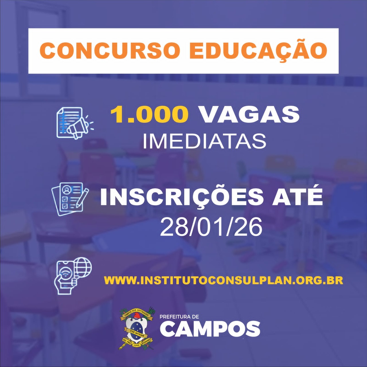 Concurso para Educação de Campos: inscrições abertas para 1.000 vagas com salários até R$ 4.200,16
