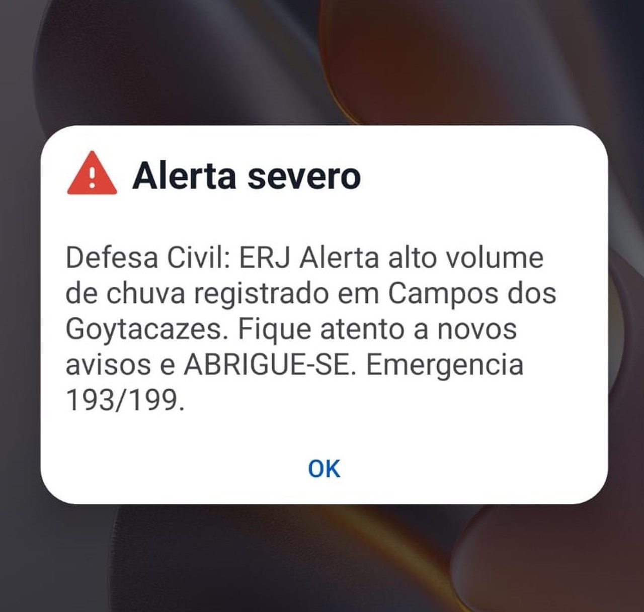Defesa Civil emite alerta severo de chuva para Campos