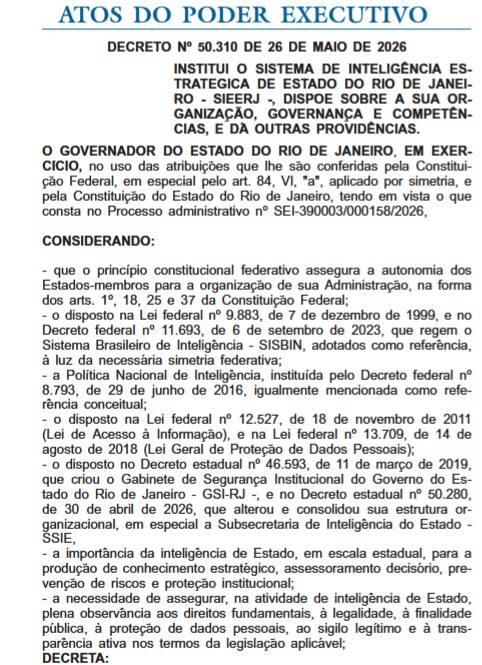 Governo do Estado RJ cria Sistema de Inteligência Estratégica e proíbe espionagem política 2 WhatsApp Image 2026 05 27 at 08.23.22