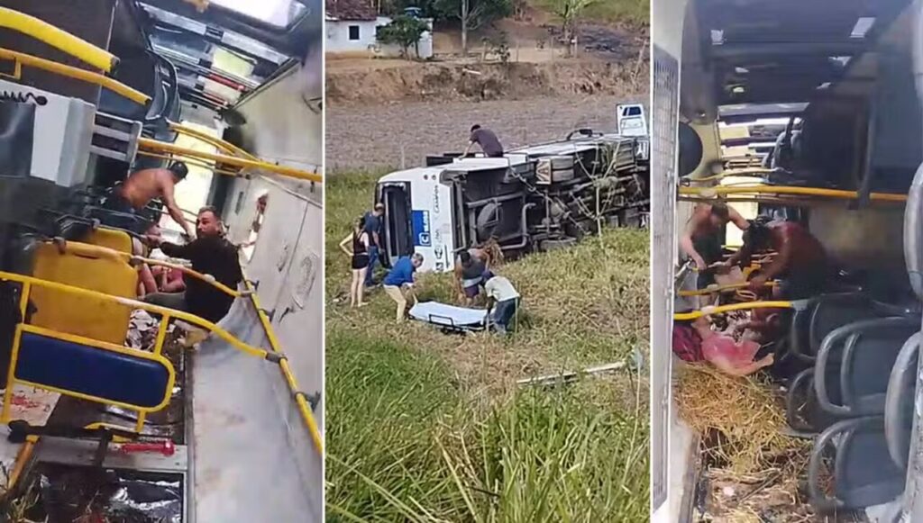 Micro-ônibus tomba, deixa 26 feridos e moradores se revoltam com condições do veículo em Campos 1 acidente campos micro onibus feridos passageiros rj 230 santo eduardo Easy Resize.com