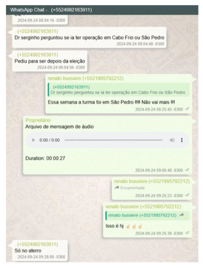 PF aponta que Dr. Serginho teria pedido a Bernardo Rossi para “segurar” fiscalização ambiental até eleição em Cabo Frio 2 mensagem Bernardo Rosssi Dr. Serginho Cabo Frio