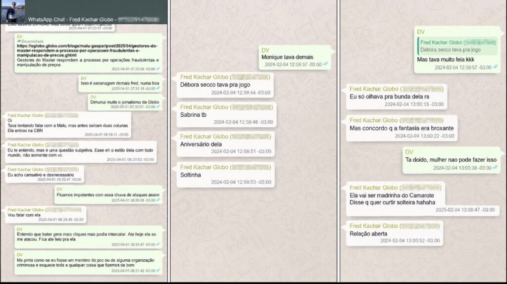 Chefão da Globo participou de festas de Vorcaro com atrizes famosas. Veja conversas 1 Conversas do chefão da Globo com o banqueiro Daniel Vorcaro